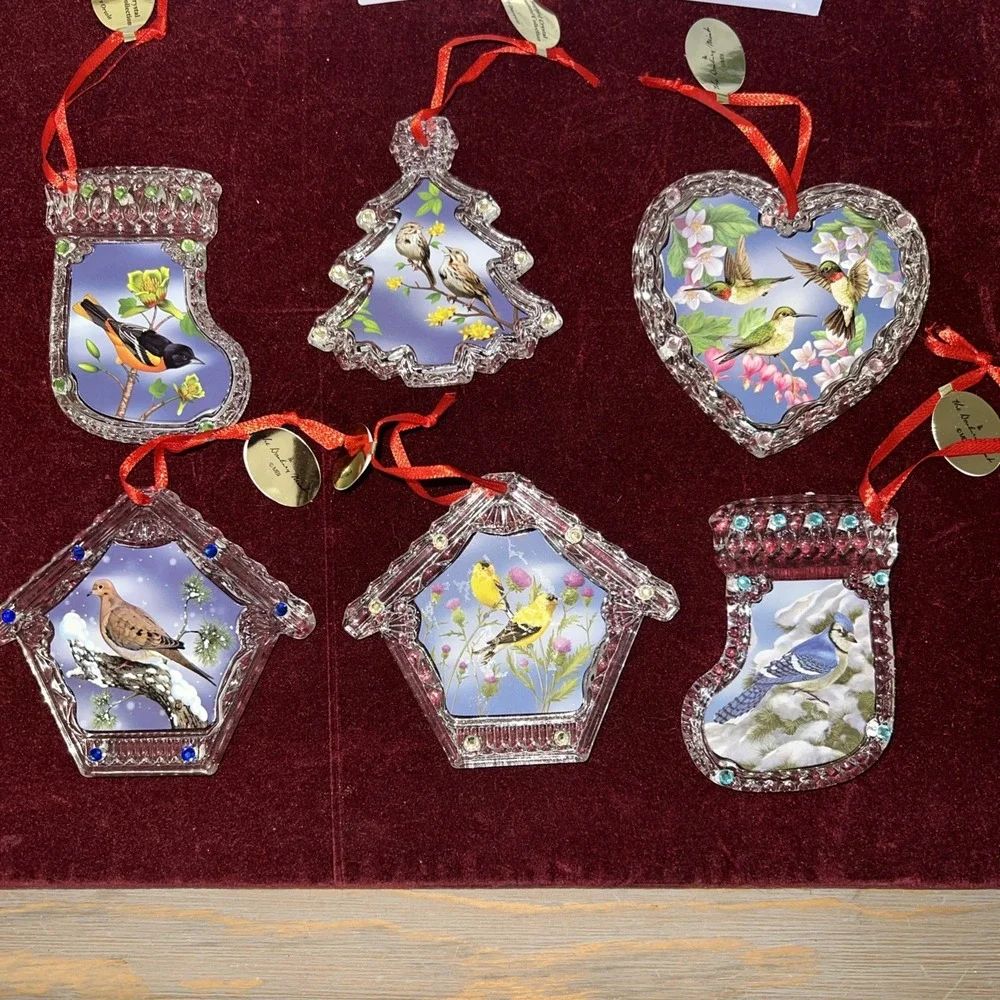 Collection of 6 Danbury Mint‎ Song Bird Crystal Christmas Ornaments